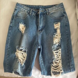 SHEIN Blue Denim Distressed Jeans